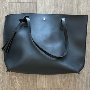 Black faux leather tote bag